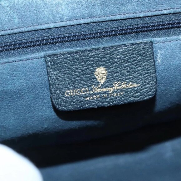 GUCCI GG Supreme Sherry Line Boston Bag PVC Navy Gold Auth ep10844 - Picture 11 of 16